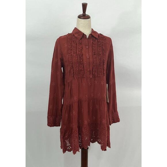 JOHNNY WAS 4 Love & Liberty Sz S Small Rust Silk Embroidered Dress NWT Fall - Picture 1 of 10